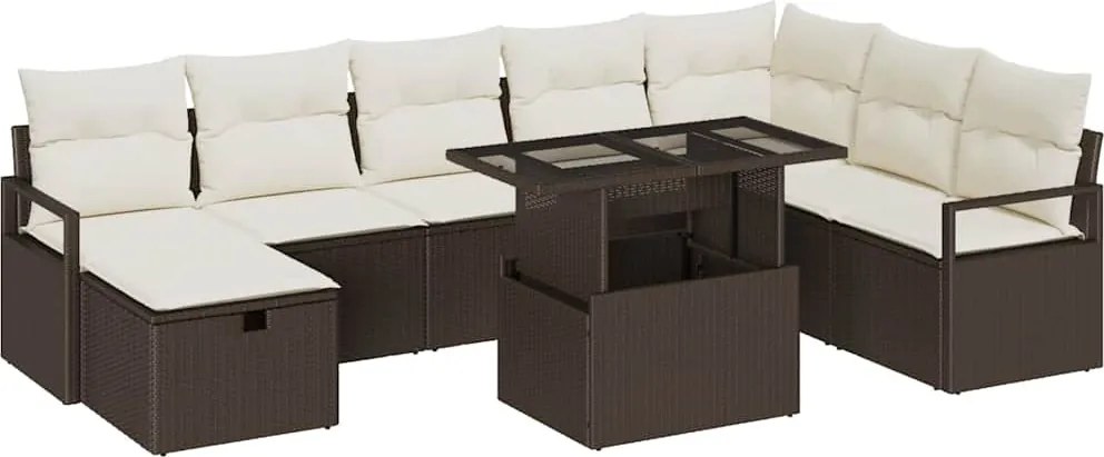 vidaXL Set de canapele pentru grădină cu pernă 9 pcs Maro Rattan poli