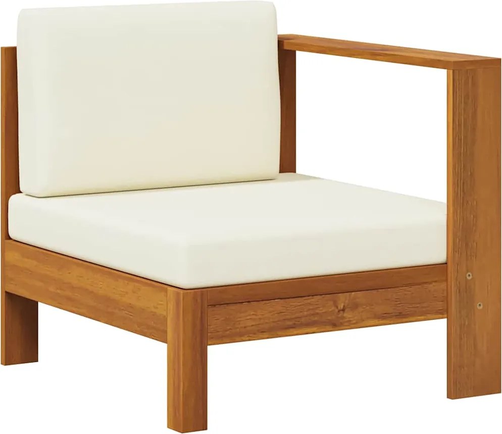 vidaXL Canapea de mijloc cu cotieră, alb crem, lemn masiv acacia