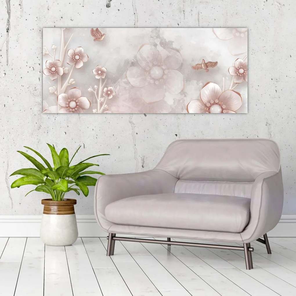 Tablou - Flori roz (120x50 cm)