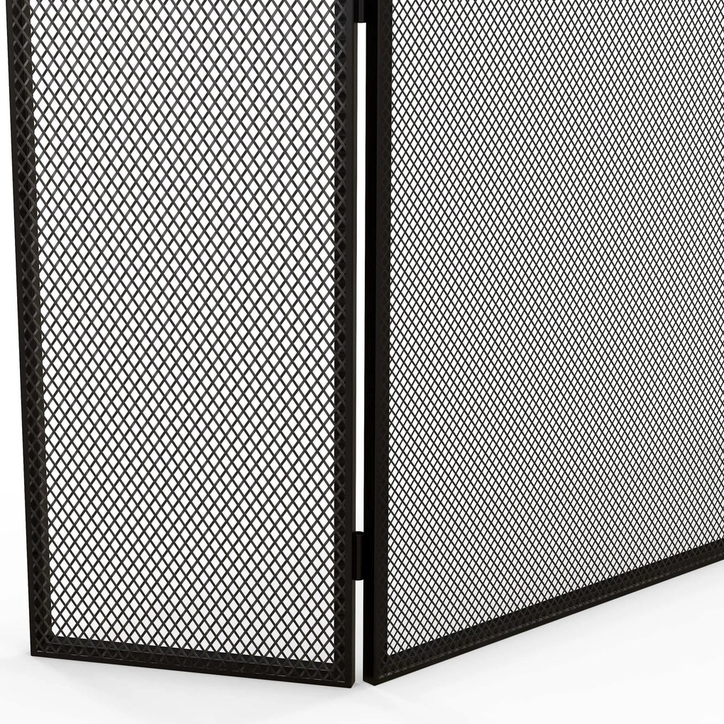 HOMCOM Paravan pliabil pentru șemineu, 3 panouri, ecran pentru șemineu cu structură din oțel 96x62 cm Negru | Aosom Romania