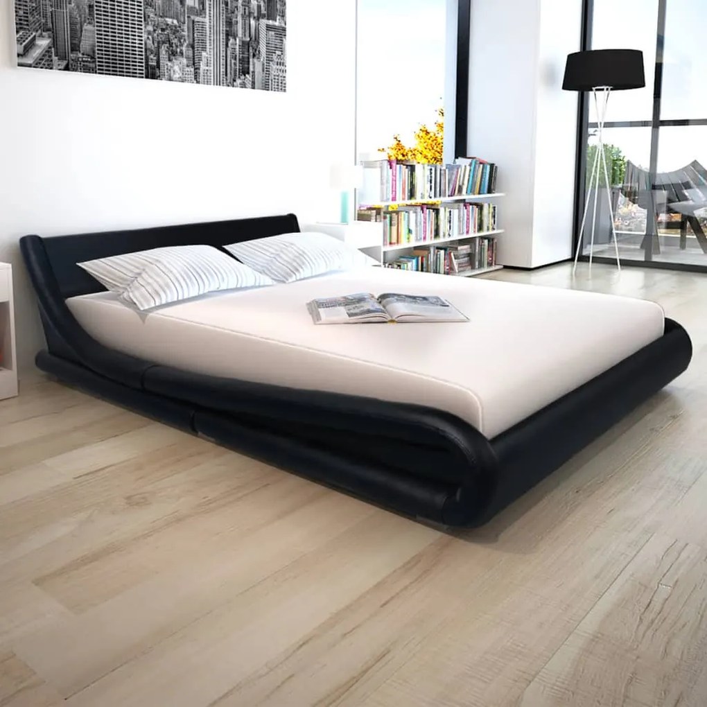 243360 vidaXL Cadru de pat, piele artificială, 160 x 200 cm, negru