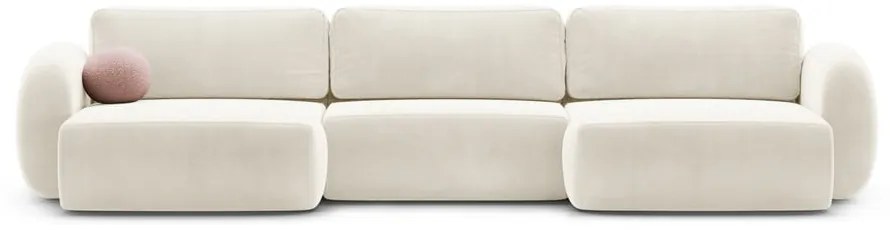 Colțar crem extensibil/cu spațiu de depozitare cu tapițerie din catifea (în formă de "U") Tonale – Cosmopolitan Design