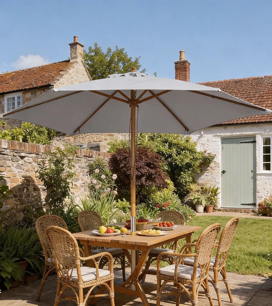 Outsunny Umbrelă de Grădină 2.5x2.3m Parasolar cu 6 Nervuri din Lemn și Poliester Crem | Aosom Romania