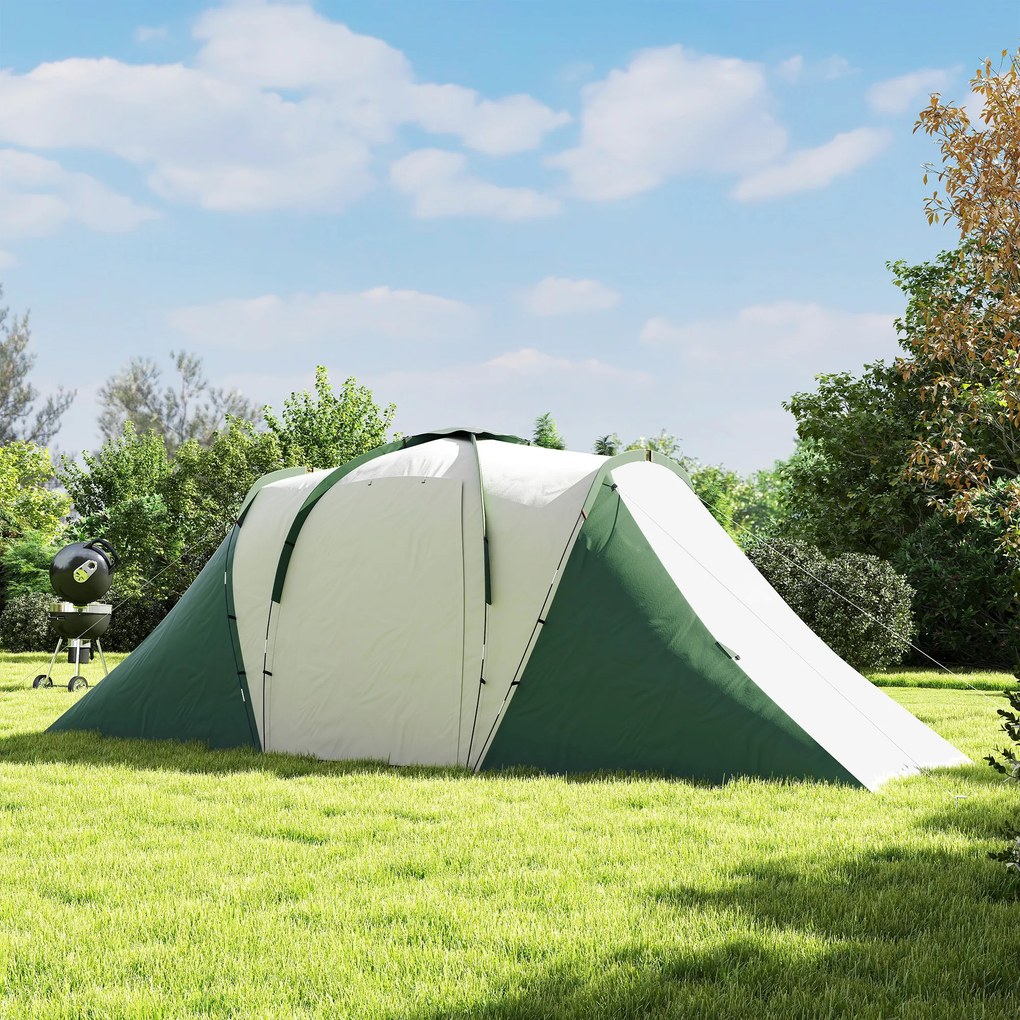 Outsunny Cort de Camping pentru 4-6 Persoane cu 2 Camere, 2 Uși și Geantă de Transport, 555x225x190 cm, Verde | Aosom Romania