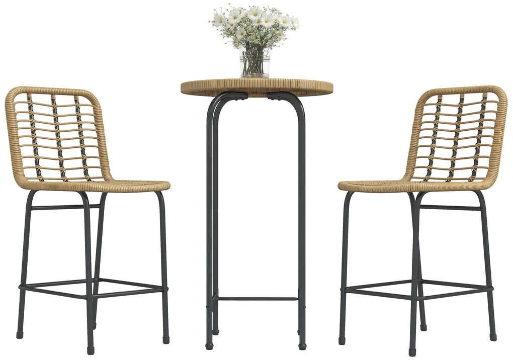 Outsunny Set 3 piese 1 masă rotundă înaltă design boem + 2 tabureți rotunzi cu suport pentru picioare din metal pentru 2 persoane natural | Aosom Romania