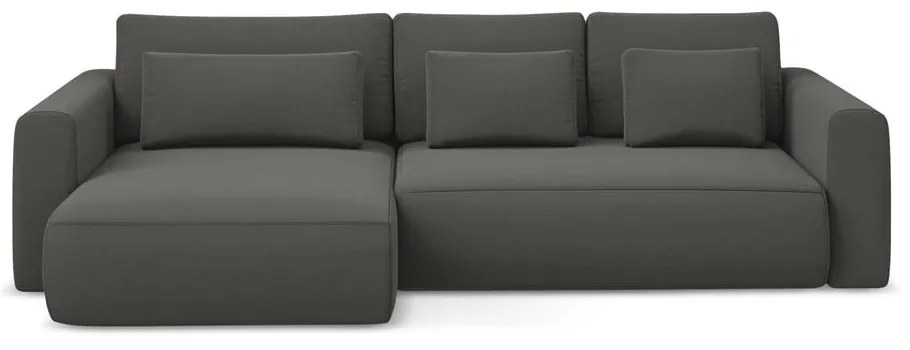 Colțar gri închis extensibil/cu spațiu de depozitare cu tapițerie din catifea (cu colț pe partea stângă/cu șezlong) Kapua – Makamii