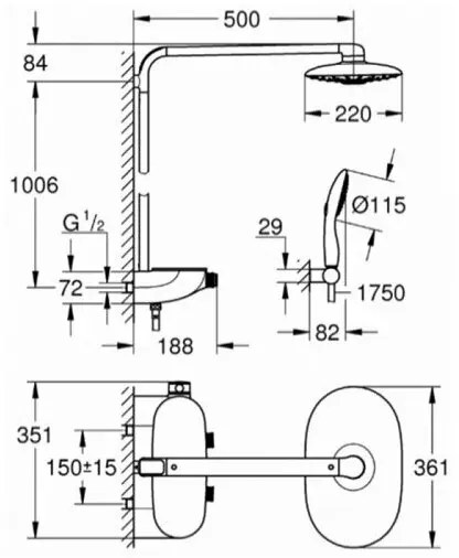 Coloana de dus cu baterie termostatata crom - alb Grohe RainShower System SmartControl 360 Mono