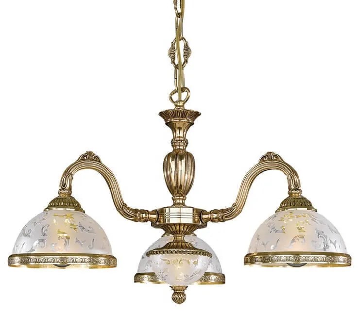Lustra design clasic cu 3 brate din alama si sticla 6202