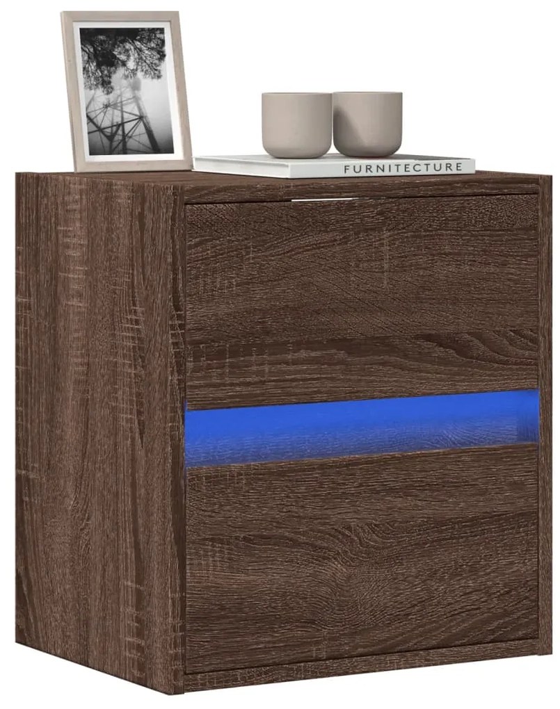 vidaXL Comodă TV de perete cu lumini LED, stejar maro, 41x31x45 cm