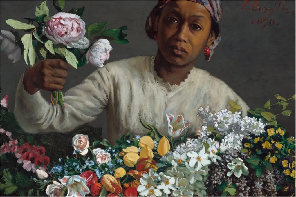 Tablou - Frédéric Bazille, Young Woman with Peonies, reproducere (90x60 cm)