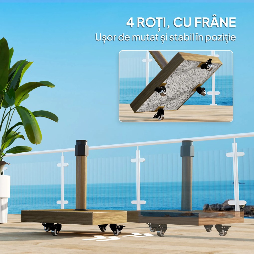 Outsunny Bază pentru Umbrelă cu Roți și Frâne, Suport din Metal cu Ciment, pentru Stâlpi de Umbrelă Ø36/38/48 mm, Efect Lemn Natural | Aosom Romania