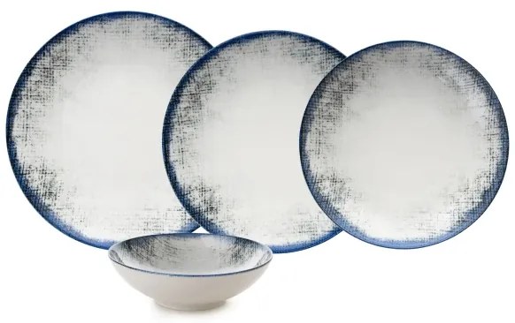 Set de veselă din porțelan, 24 piese, alb/albastru