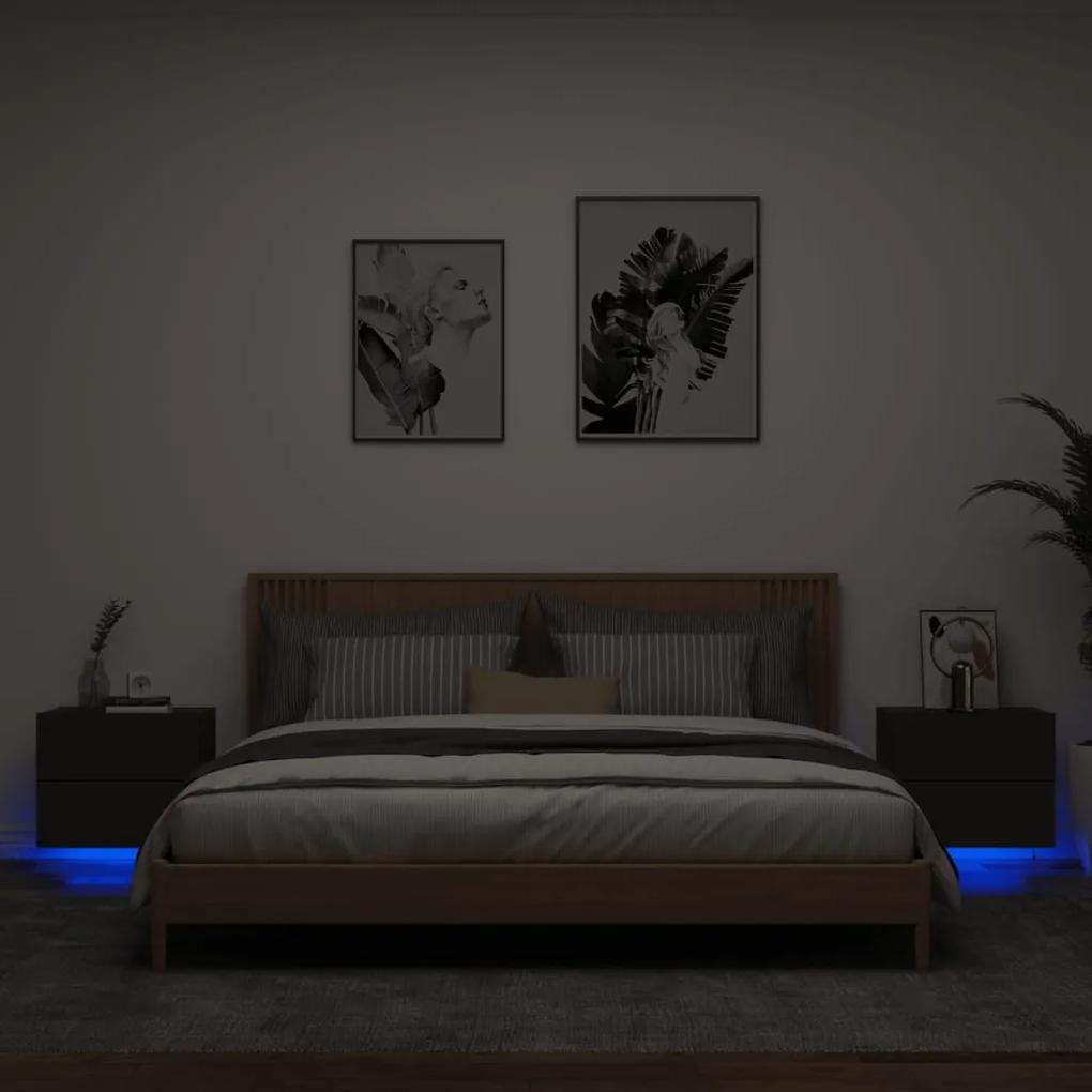 Noptiere montate pe perete cu lumini LED, 2 buc., negru
