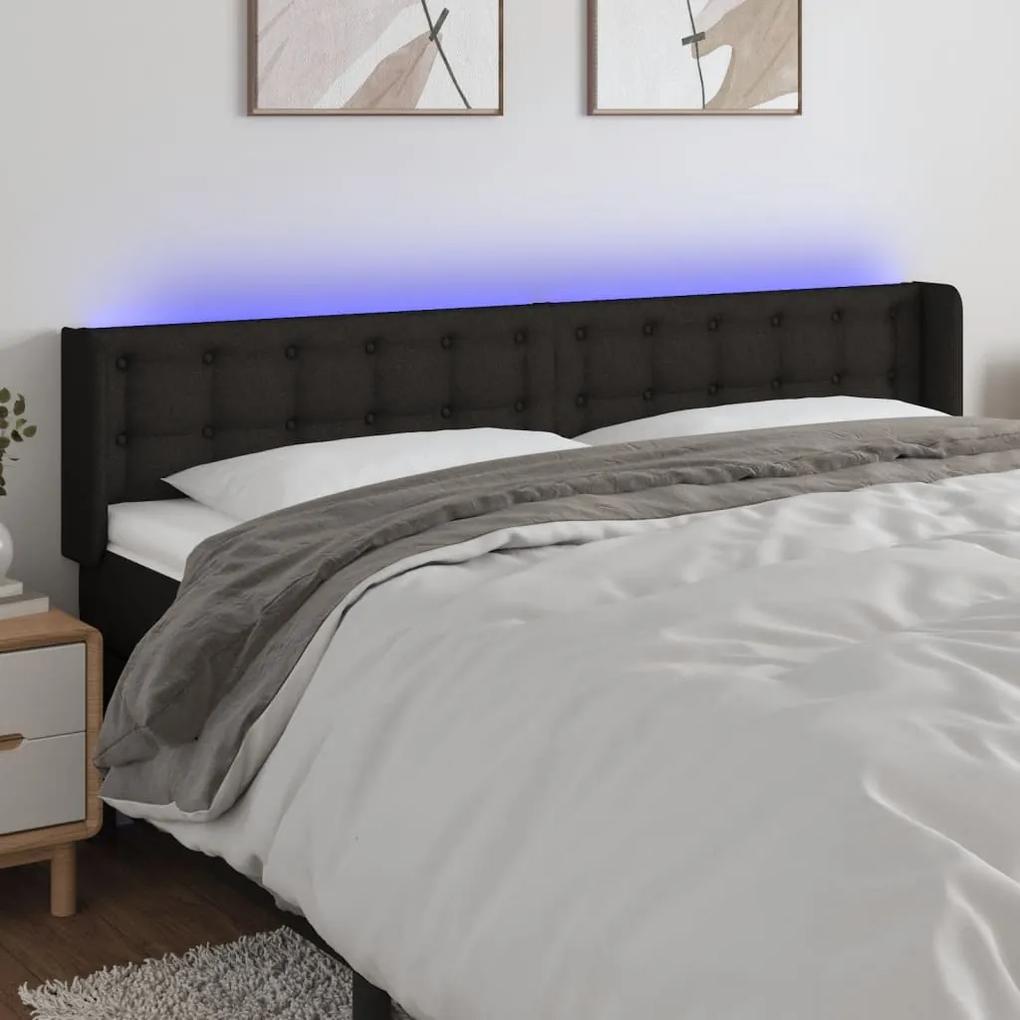 3123686 vidaXL Tăblie de pat cu LED, negru, 183x16x78/88 cm, textil