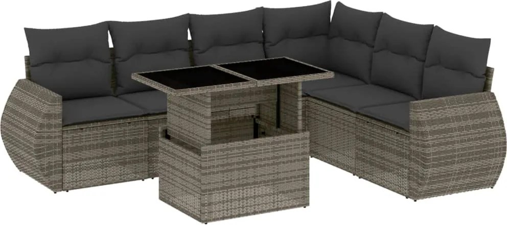 vidaXL Set canapele de grădină, 7 piese, cu perne, gri, poliratan