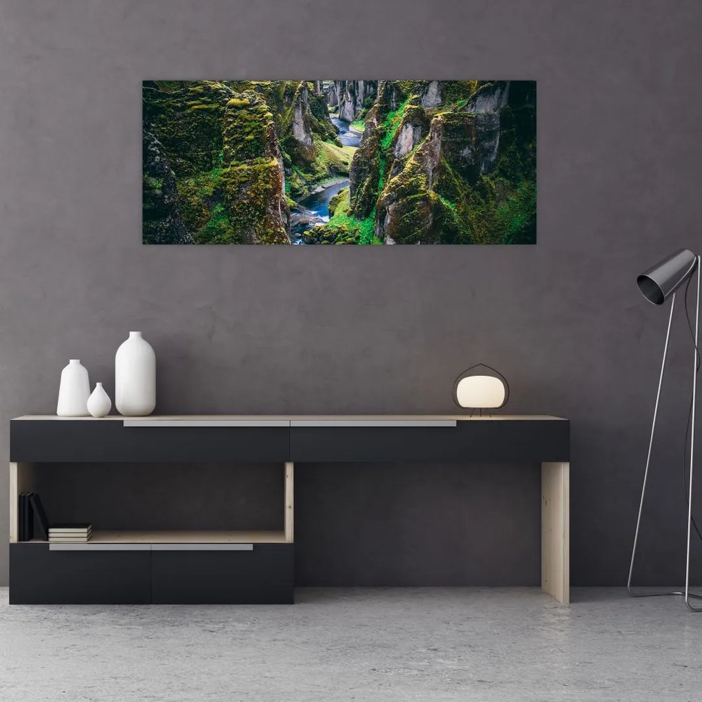 Tablou - Râu într-o vale stâncoasă (120x50 cm)