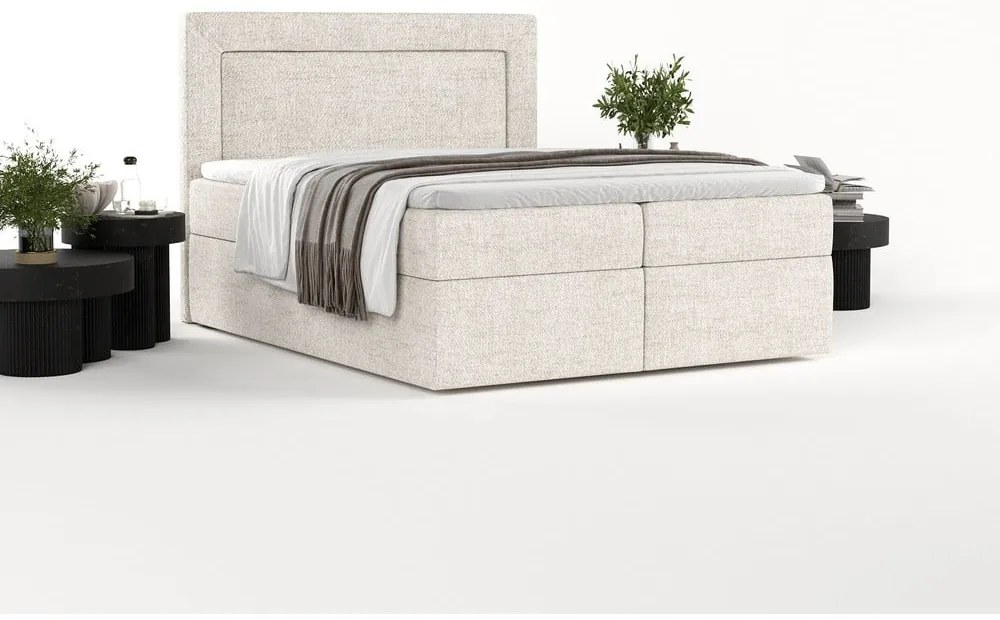 Pat boxspring crem cu spațiu de depozitare 160x200 cm Imagine – Maison de Rêve