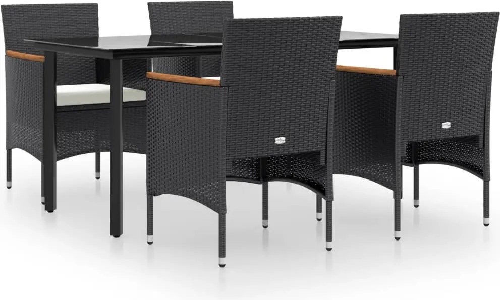 vidaXL Set de masă pentru grădină, 5 piese, cu perne, negru