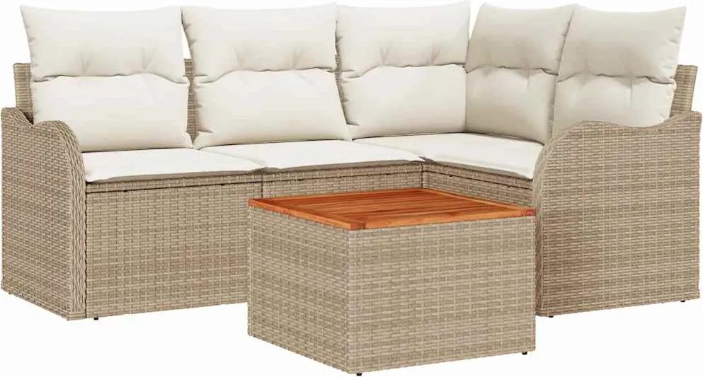 vidaXL Set de canapele pentru grădină 5 pcs Bej și crem poliratan