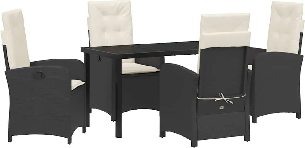 vidaXL Set de masă pentru grădină cu pernă 5 pcs Negru poliratan