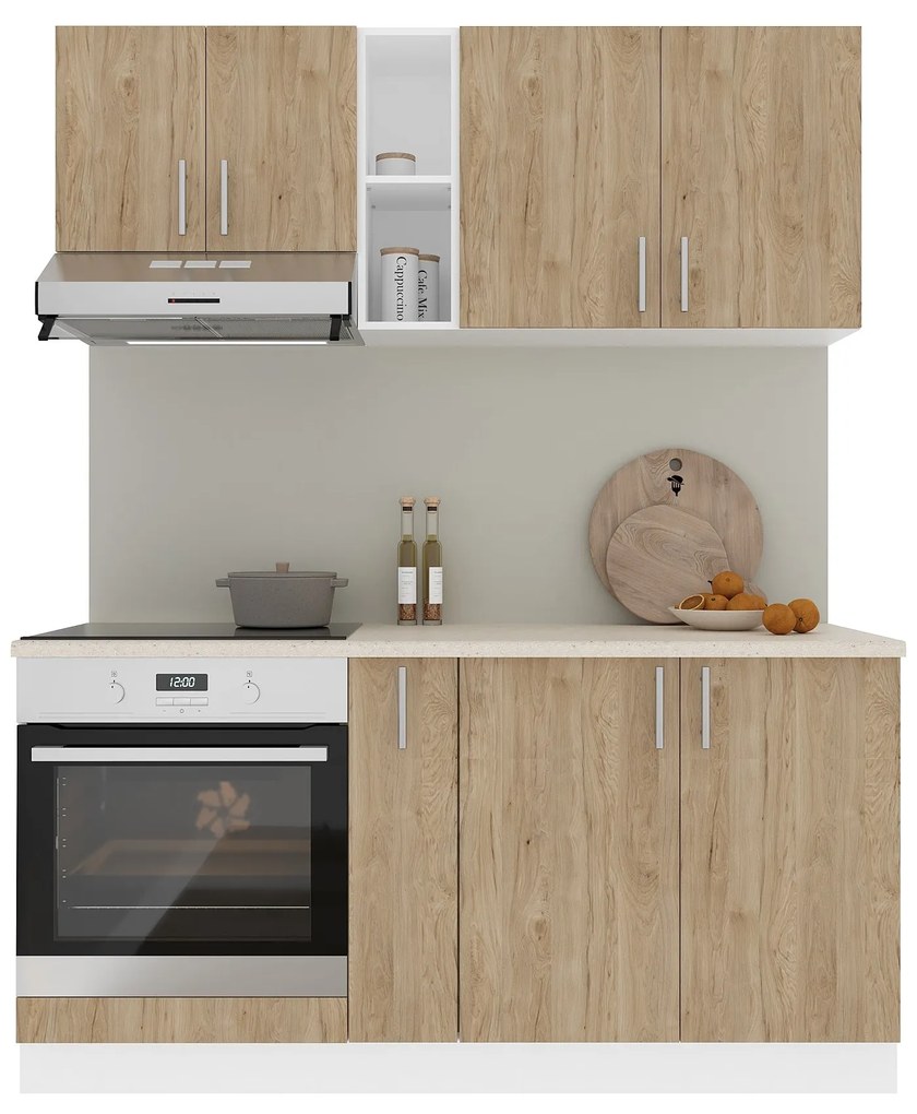 Set Bucatarie Karo V7, Lemn Natural/Alb, Blat Thermo 28 mm, L 160 cm