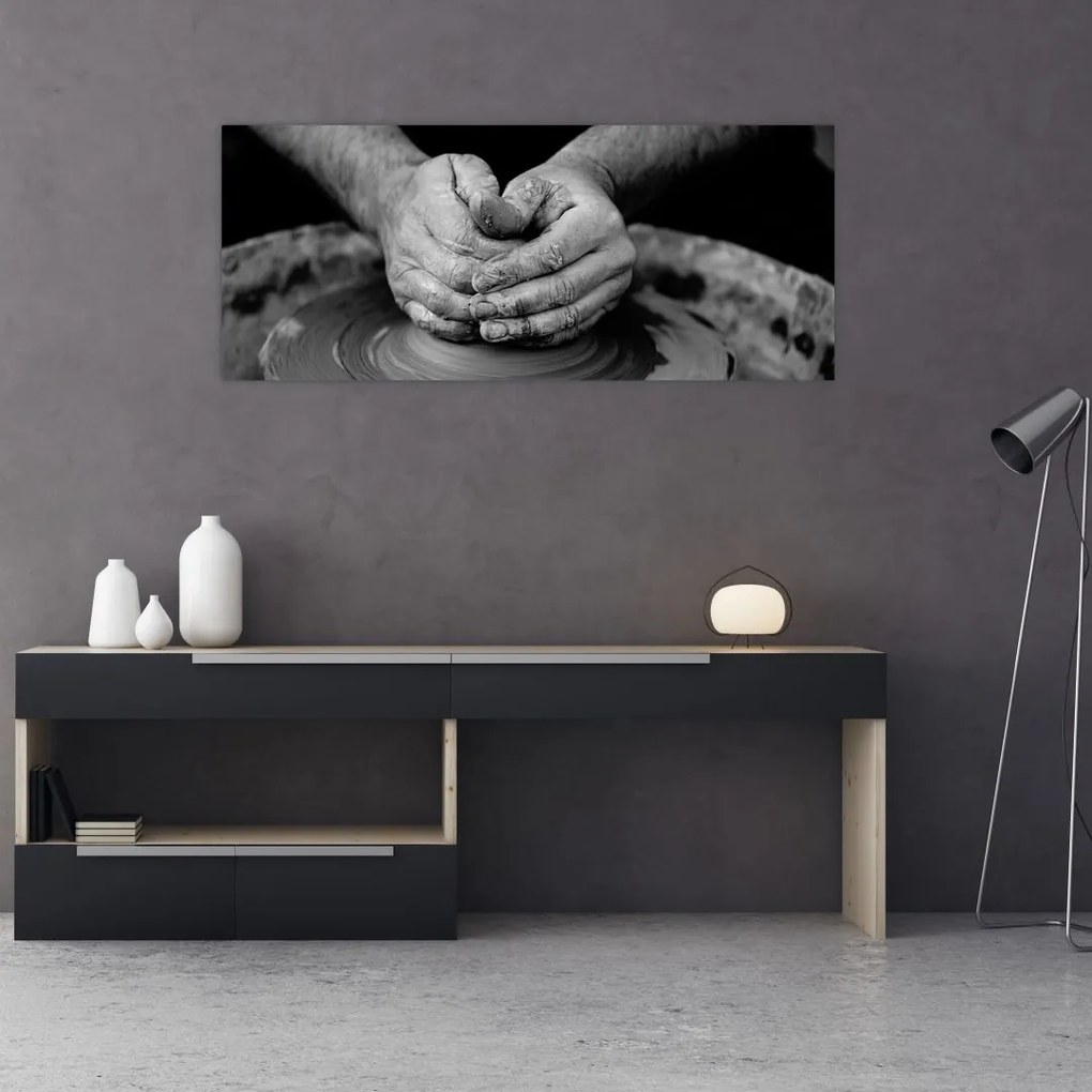 Tablou alb negru - producția de ceramică (120x50 cm)