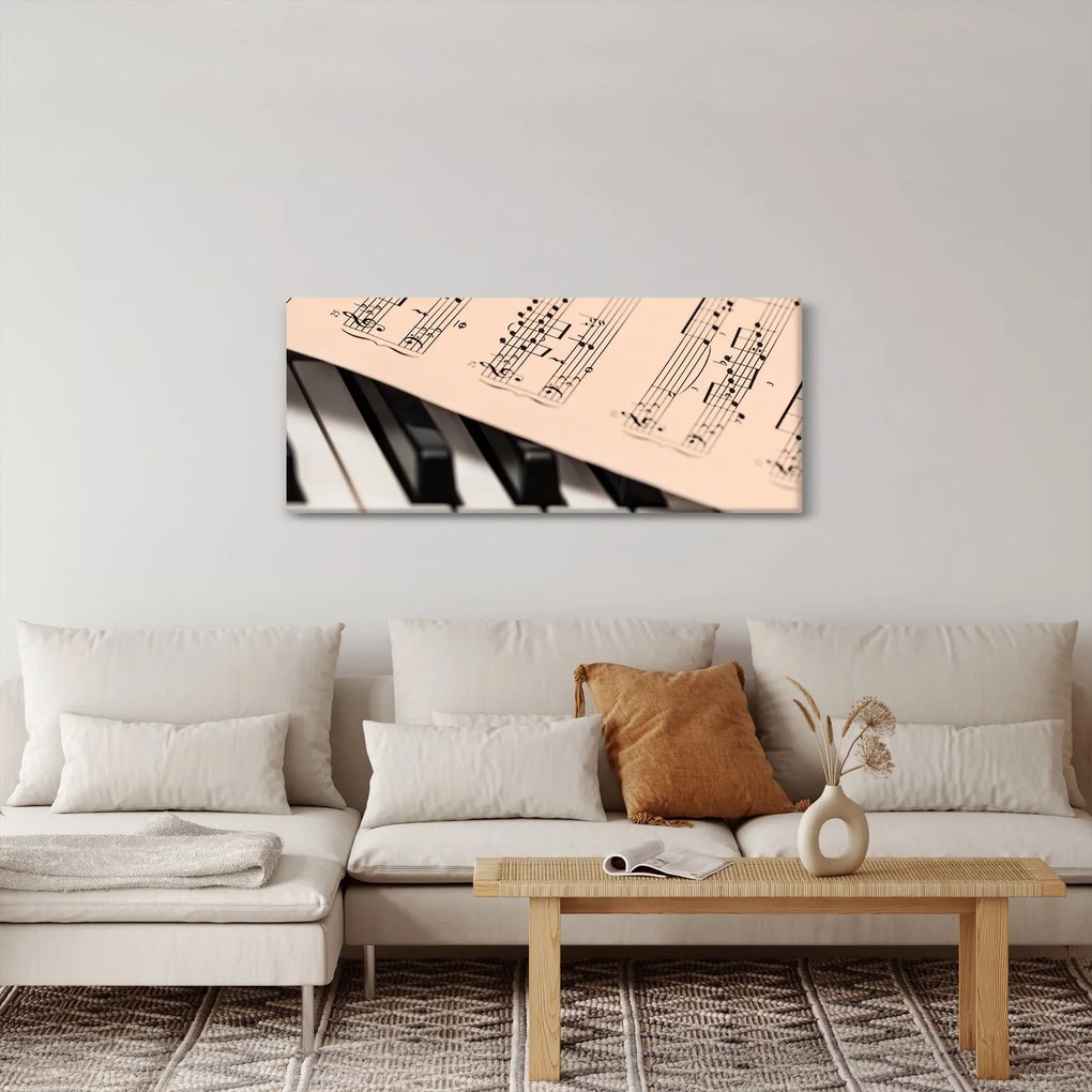 Tablou cu pian și notele muzicale (120x50 cm)
