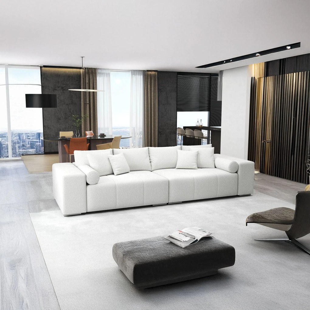 Canapea extensibilă dumonde cu ladă de depozitare si sezut confortabil din spuma high-density, Marbela Euphoria Ivory XXL 295x100 cm