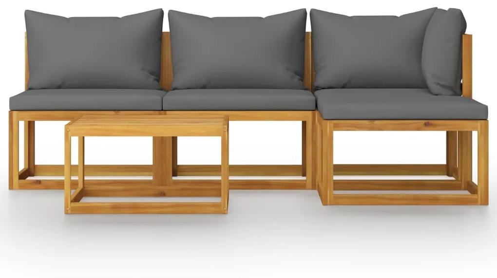Set mobilier de gradina cu perne, 5 piese, lemn masiv acacia Morke gra, colt + 2x mijloc + suport pentru picioare + masa, 1