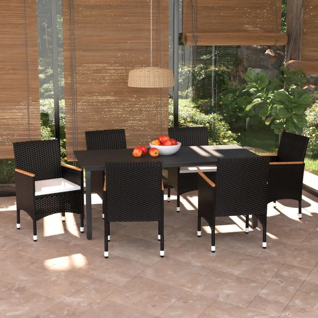 3095001 vidaXL Set mobilier de grădină cu perne, 7 piese, negru, poliratan