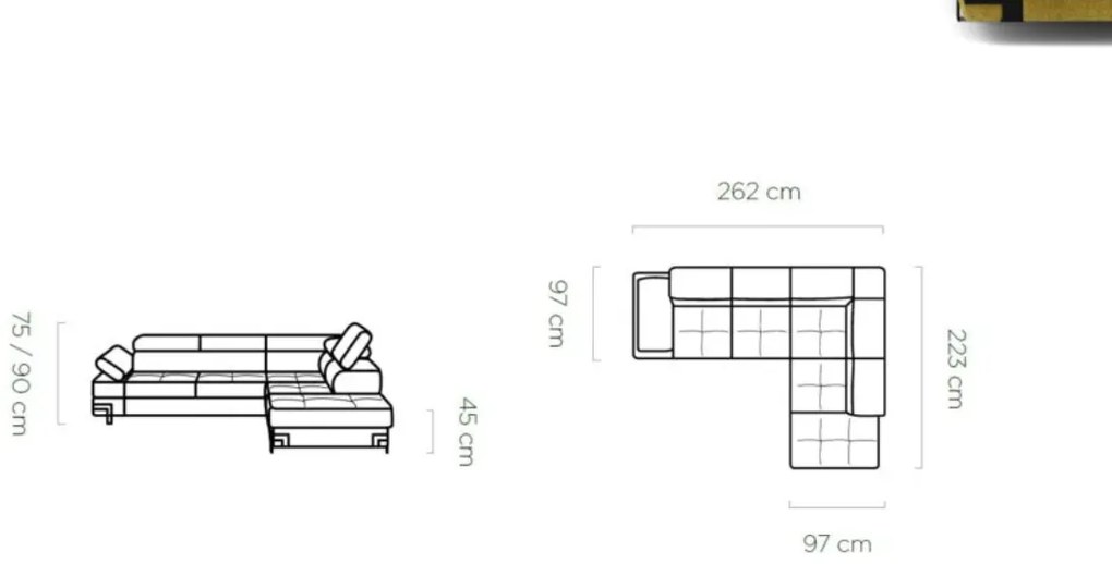 Coltar living extensibil Emporio L pe dreapta - L262 x l223 x h90 cm