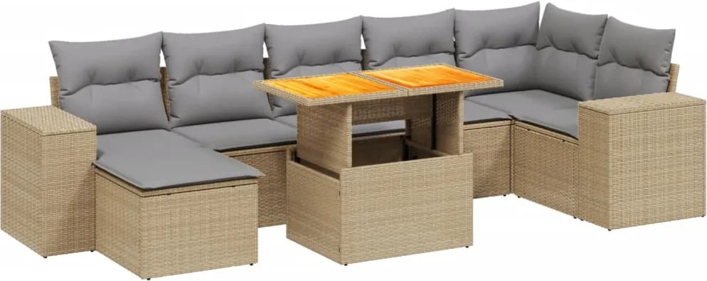 vidaXL Set canapele de grădină, 8 piese, cu perne, bej, poliratan