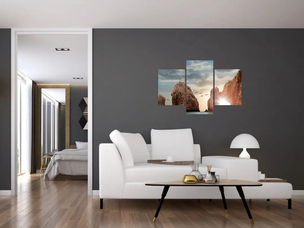 Tablou - Apus de soare peste stânci (90x60 cm)