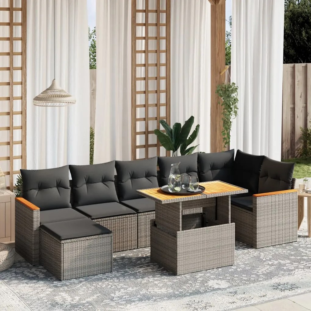 vidaXL Set canapele de grădină cu perne, 8 piese, gri, poliratan