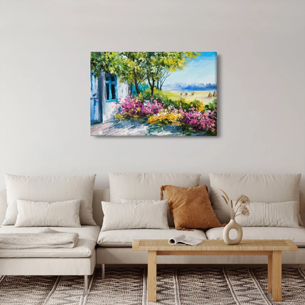 Tablou - Grădina din fața casei, pictură în ulei (90x60 cm)