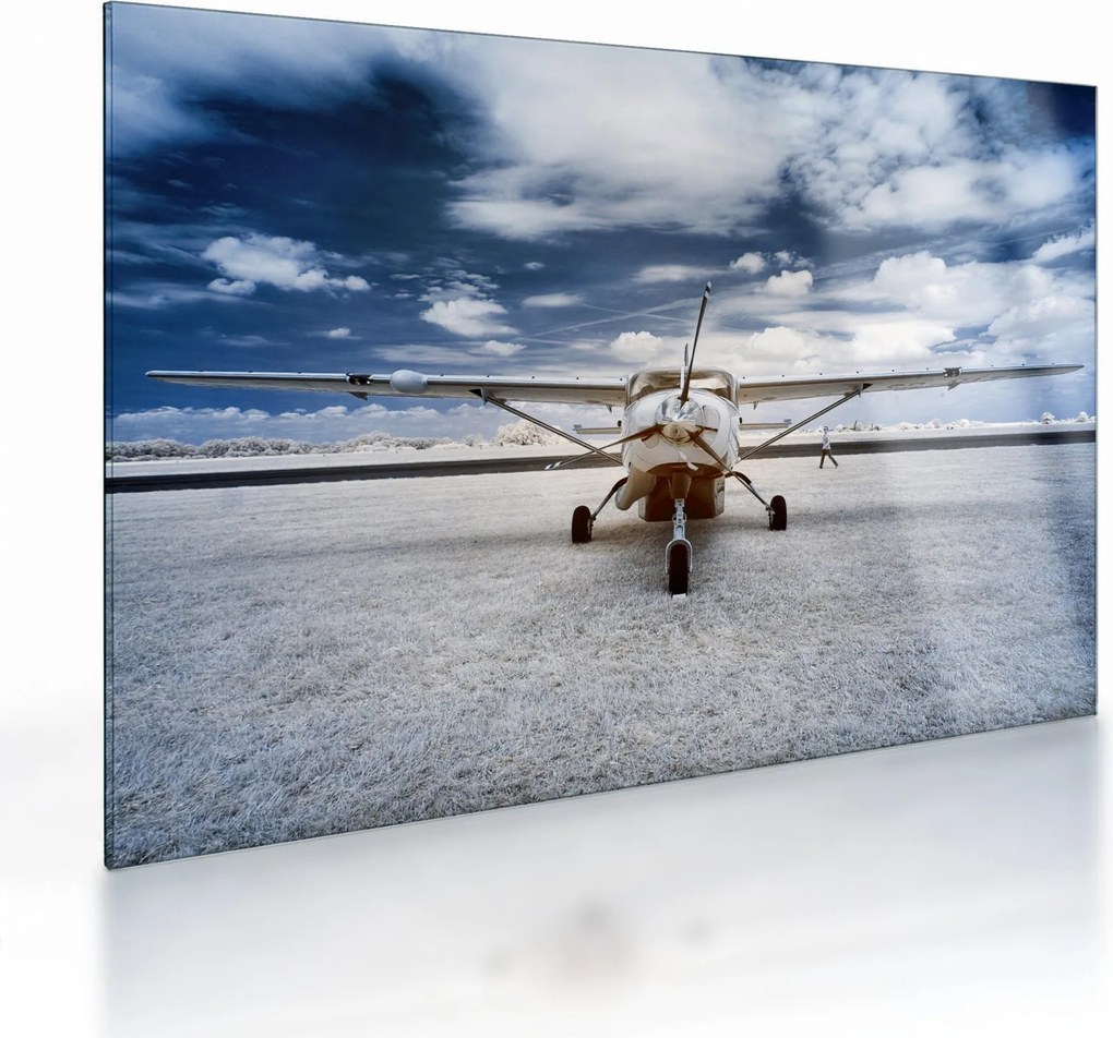 Tablou pe sticlă cu aeroplan cu motor (70x50 cm)