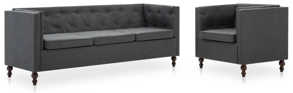 275633 vidaXL Set canapele Chesterfield 2 piese gri închis tapițerie textilă