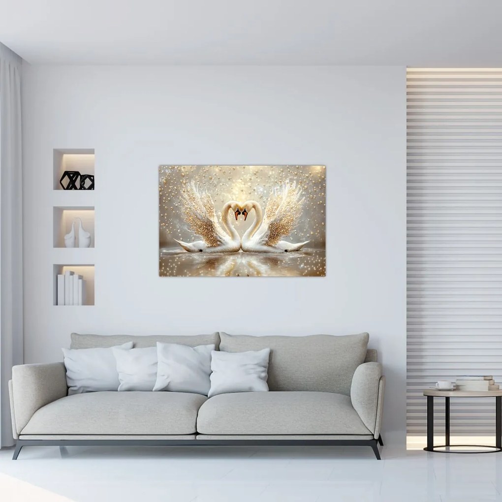 Tablou - Lebede Aurii (90x60 cm)
