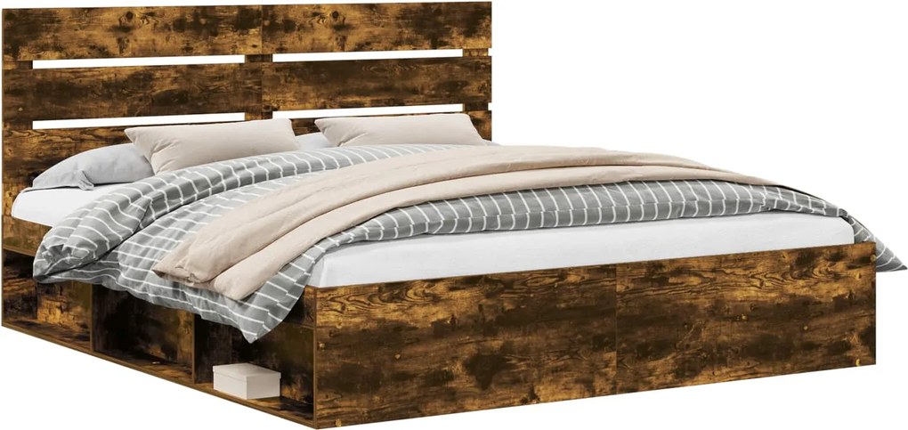 vidaXL Cadru de pat Stejar fumuriu 180 x 200 cm Lemn de pin masiv