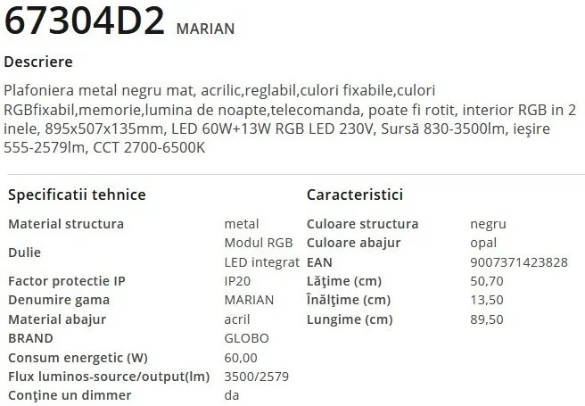 Plafoniera moderna LED RGB si telecomanda MARIAN