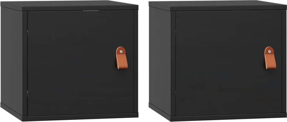 vidaXL Dulapuri de perete, 2 buc, negru, 31,5x30x30 cm, lemn masiv pin