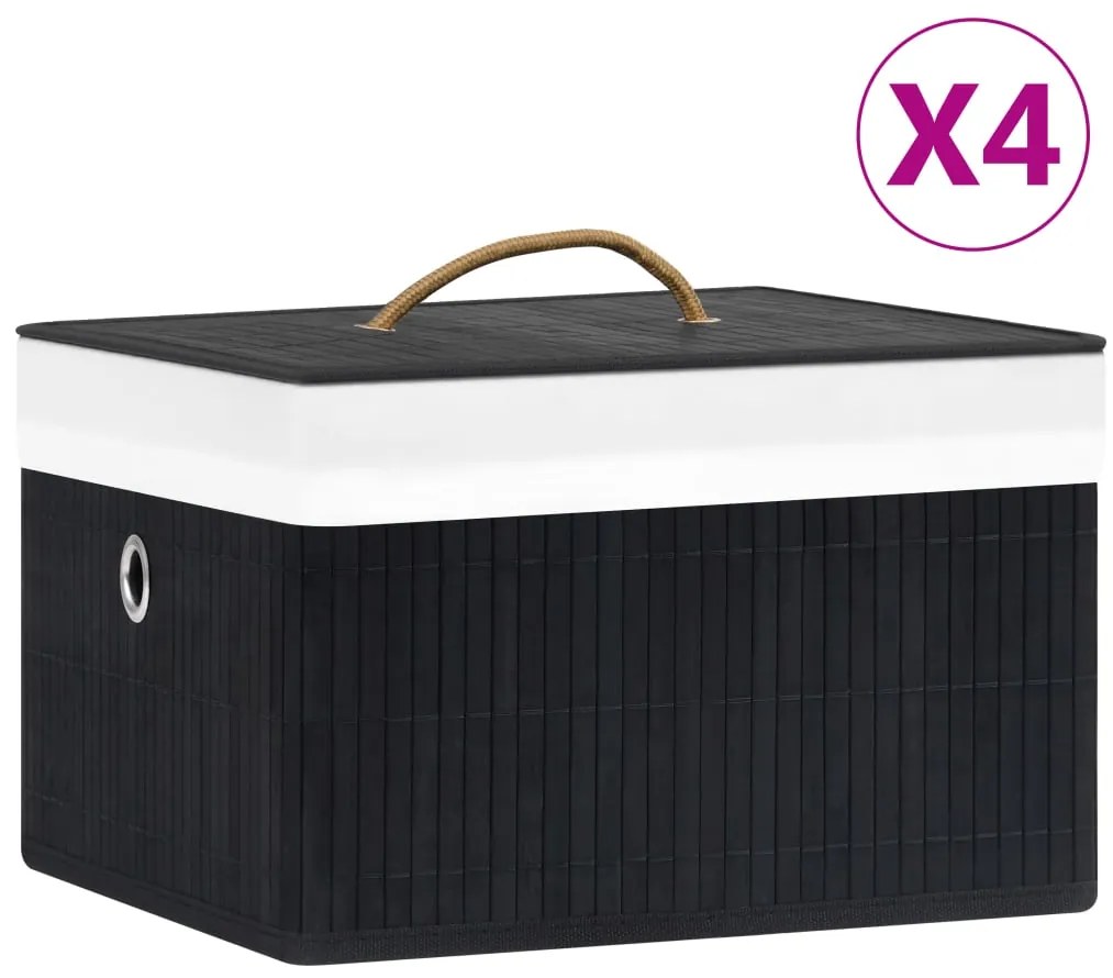 vidaXL Cutii de depozitare, 4 buc., negru, bambus