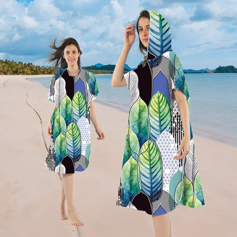 Poncho prosop de plaja FEATHER verde-albastru 80x145 cm