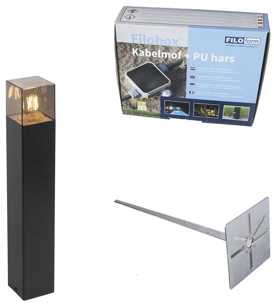 Lampa de exterior in picioare neagra 50 cm IP44 cu efect de sticla fumurie - Danemarca