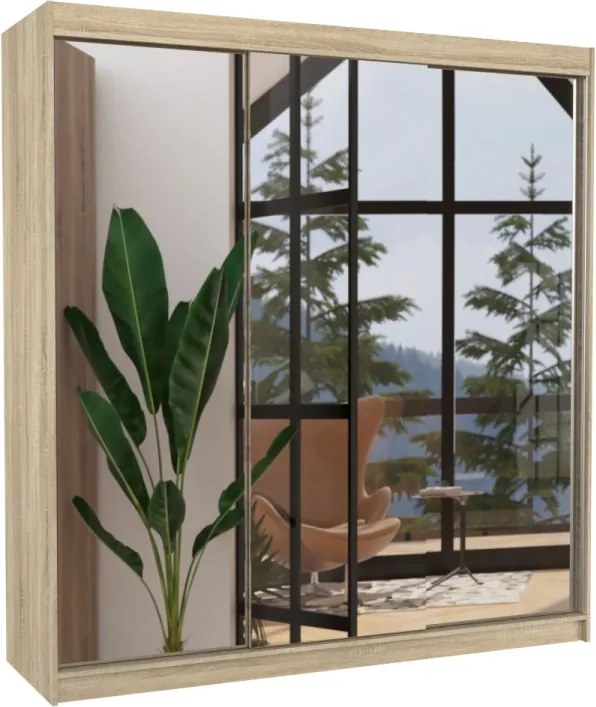 Dulap cu usi glisante si oglinda 200x215 cm, Austin, ADRK Furniture (Culoare: Sonoma)