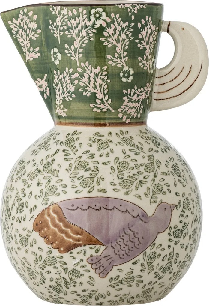 Carafă din ceramică cu pasăre și motive florale pictate manual, 14,5×21 cm, „Hezha"