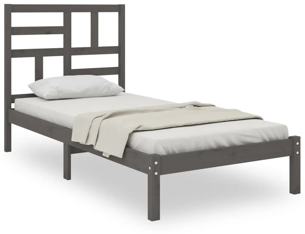 3105912 vidaXL Cadru de pat mic single, gri, 75x190 cm, lemn masiv