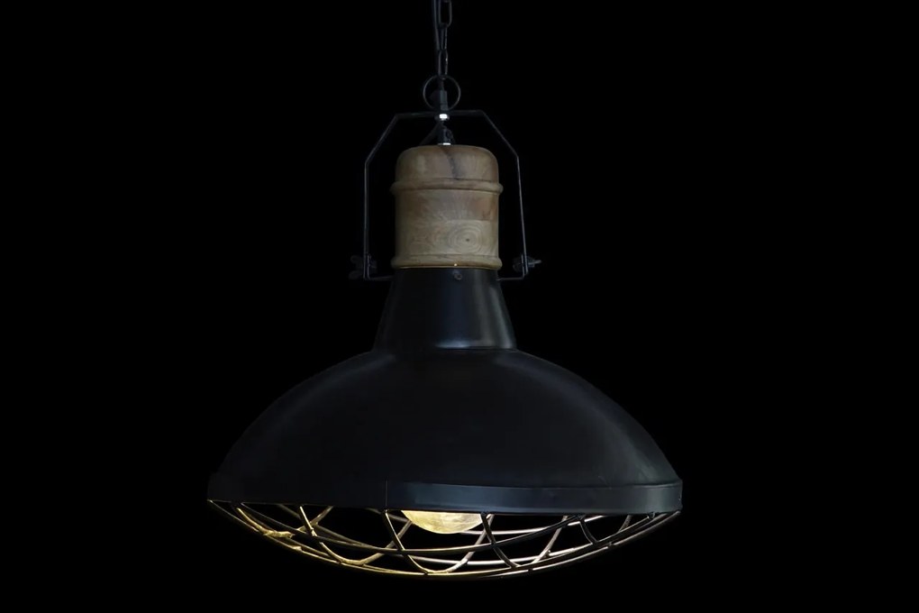 Lustră suspendată din metal și lemn de mango, negru și maro, 57 x 52 cm, „Montmédy”