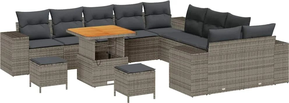 vidaXL Set de canapele pentru grădină cu pernă 13 pcs Gri poliratan