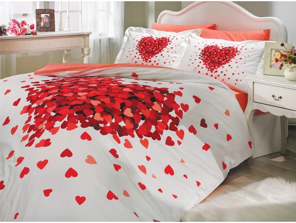 Lenjerie de pat și cearșaf din bumbac poplin pentru pat dublu Juana Red, 200 x 220 cm